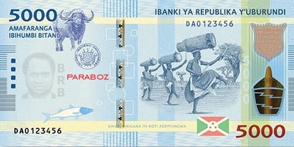 Burundi 5.000 BIF ön yüz