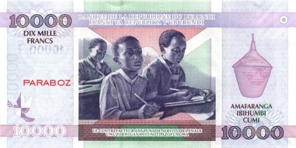 Burundi 10.000 BIF arka yüz