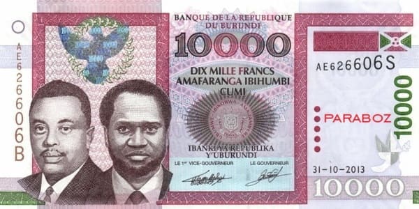 Burundi 10.000 BIF ön yüz