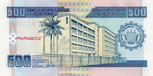 Burundi 500 BIF arka yüz