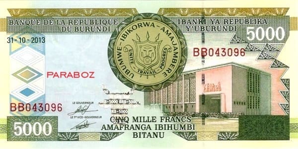 Burundi 5.000 BIF ön yüz