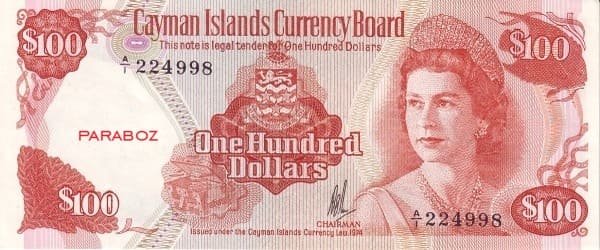 Cayman Adaları 100 KYD ön yüz