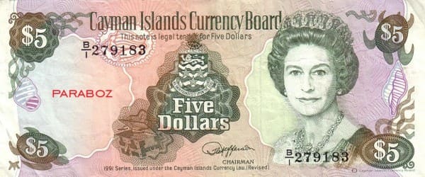 Cayman Adaları 5 KYD ön yüz