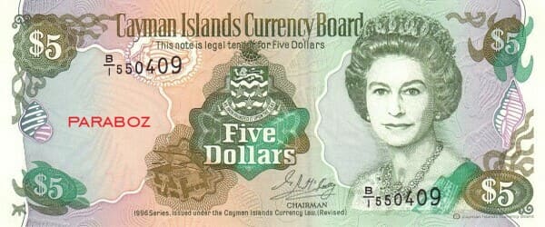 Cayman Adaları 5 KYD ön yüz