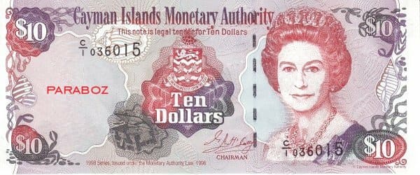 Cayman Adaları 10 KYD ön yüz
