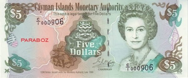 Cayman Adaları 5 KYD ön yüz