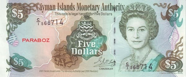 Cayman Adaları 5 KYD ön yüz