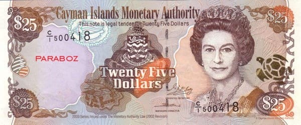 Cayman Adaları 25 KYD ön yüz
