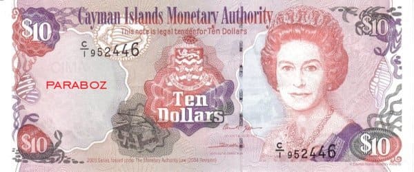 Cayman Adaları 10 KYD ön yüz