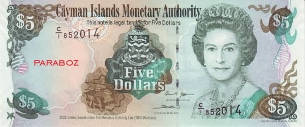 Cayman Adaları 5 KYD ön yüz