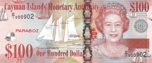 Cayman Adaları 100 KYD ön yüz