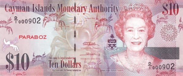 Cayman Adaları 10 KYD ön yüz