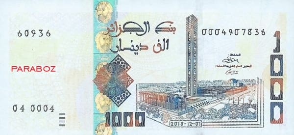 Cezayir 1.000 DZD ön yüz