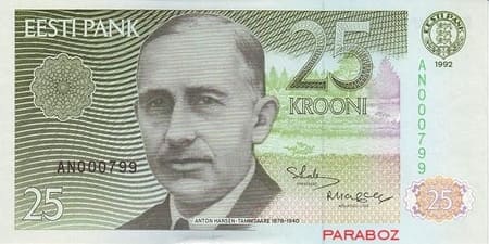 Estonya Krooni 25 EEK ön yüz