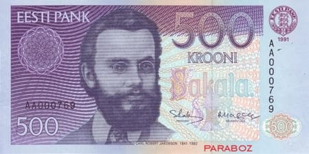 Estonya Krooni 500 EEK ön yüz