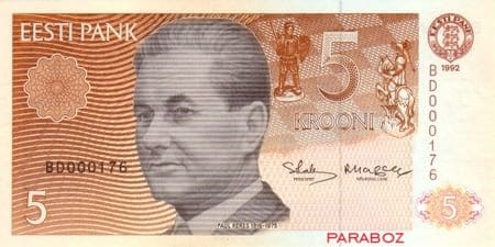 Estonya Krooni 5 EEK ön yüz