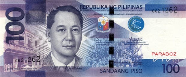 Filipinler 100 PHP ön yüz