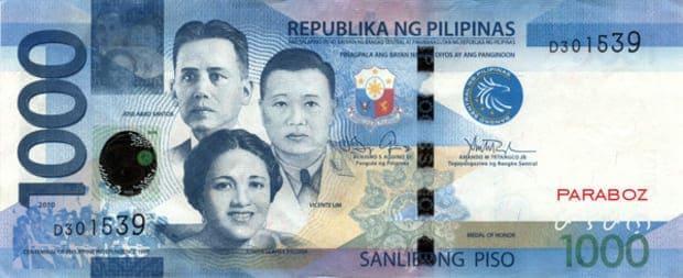 Filipinler 1.000 PHP ön yüz