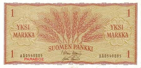 Finlandiya Markkası 1 FIM ön yüz