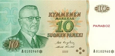 Finlandiya Markkası 10 FIM ön yüz