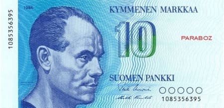 Finlandiya Markkası 10 FIM ön yüz