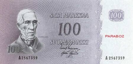 Finlandiya Markkası 100 FIM ön yüz