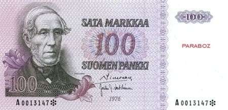 Finlandiya Markkası 100 FIM ön yüz