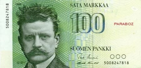 Finlandiya Markkası 100 FIM ön yüz