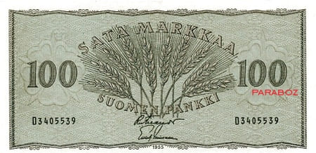 Finlandiya Markkası 100 FIM ön yüz