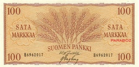 Finlandiya Markkası 100 FIM ön yüz