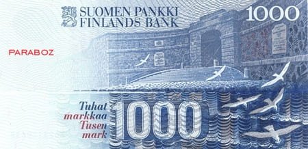 Finlandiya Markkası 1.000 FIM arka yüz