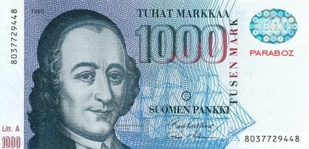 Finlandiya Markkası 1.000 FIM ön yüz