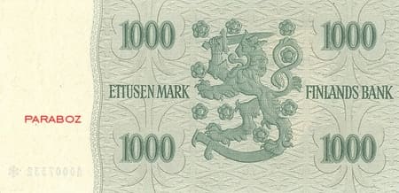 Finlandiya Markkası 1.000 FIM arka yüz