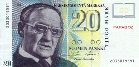 Finlandiya Markkası 20 FIM ön yüz