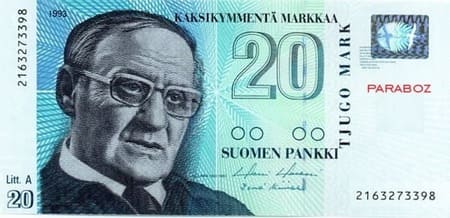 Finlandiya Markkası 20 FIM ön yüz