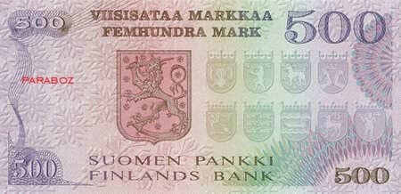 Finlandiya Markkası 500 FIM arka yüz