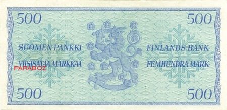Finlandiya Markkası 500 FIM arka yüz
