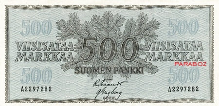 Finlandiya Markkası 500 FIM ön yüz