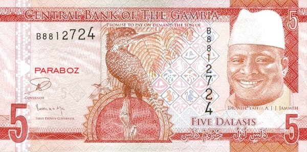 Gambiya 5 GMD ön yüz