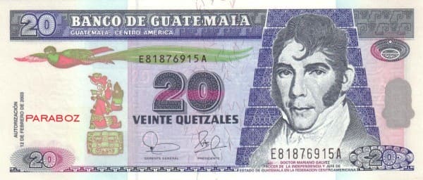 Guatemala 20 GTQ ön yüz