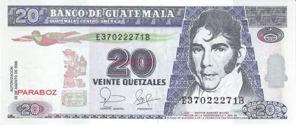Guatemala 20 GTQ ön yüz
