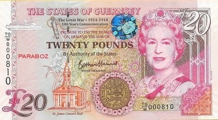 Guernsey Adası 20 GGP ön yüz