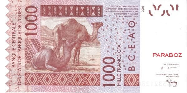Gine-Bissau 1.000 XOF arka yüz