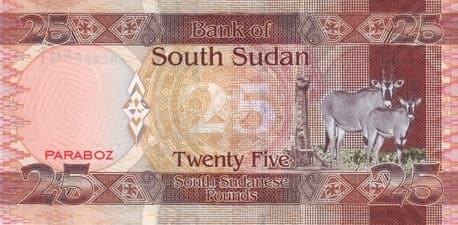 Güney Sudan 25 SSP arka yüz