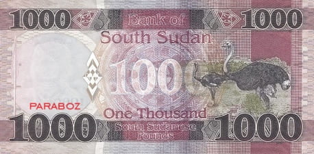 Güney Sudan 1.000 SSP arka yüz