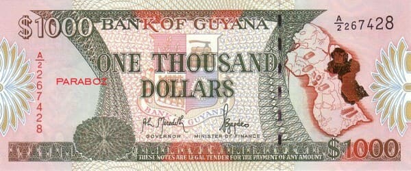 Guyana 1.000 GYD ön yüz