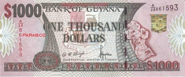 Guyana 1.000 GYD ön yüz