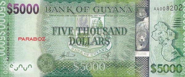 Guyana 5.000 GYD ön yüz
