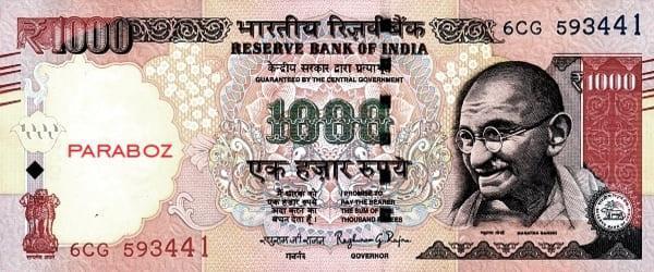 Hindistan 1.000 INR ön yüz