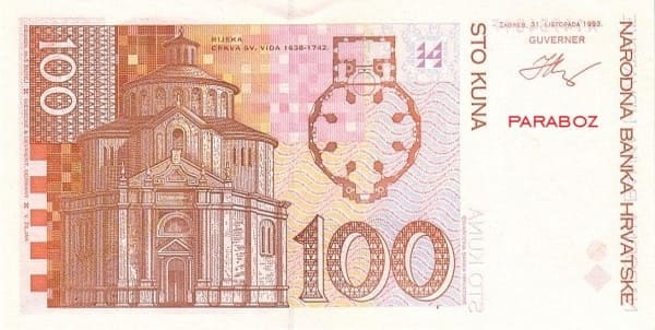 Hırvatistan 100 HRK arka yüz